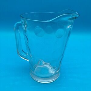Vintage Libbey Crisa Thumbprint Glass Pitcher Clear Coin Dot MCM Style